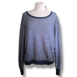 Inhabit Womens Sweater Top Sz Large Navy Blue Linen Cotton Knit Quiet Luxury